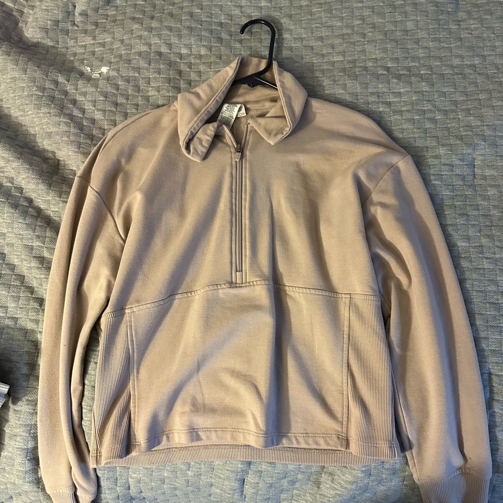 Cream and tan quarter zip sweatshirt